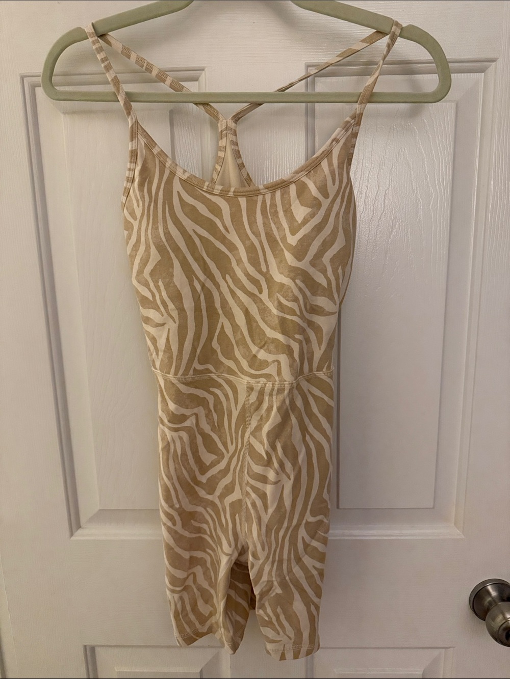 Old Navy Beige and Cream Zebra-Print Spaghetti-Strap Bodysuit